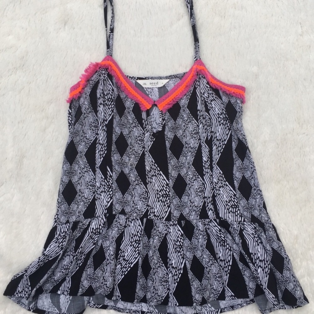 Seed Heritage Ruffle Black Blouse Top Cami XS - Picture 3 of 7
